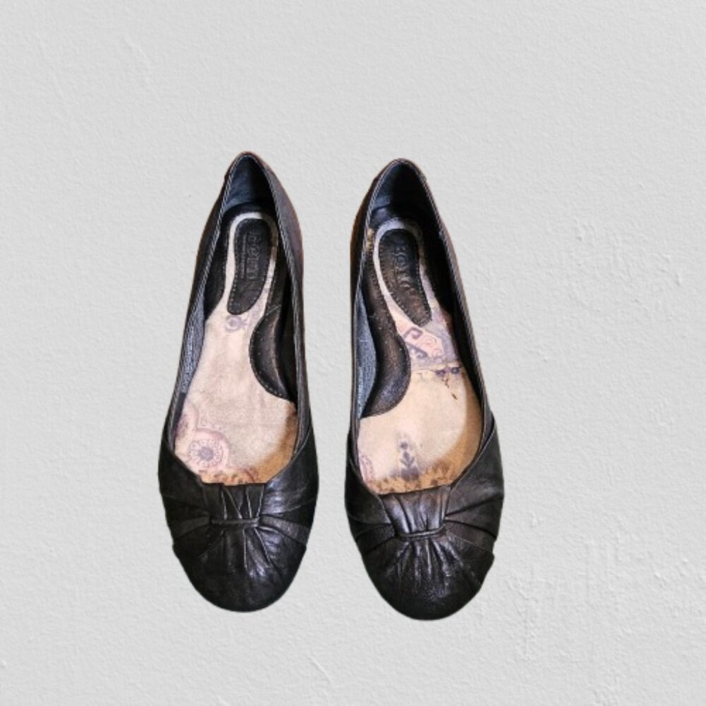 Born Adele Black Leather Ballet Flats Shoes size 7.5 Women's